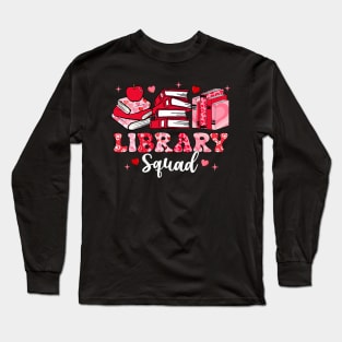 Library Squad Book Leopard Hearts Librarian Valentine_s Day Long Sleeve T-Shirt
